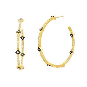 FREIDA ROTHMAN GOLD ARROW HOOP EARRINGS